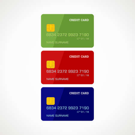 Credit cards in three colors: green, red, blue.のイラスト素材