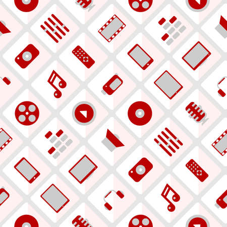 Pattern multimedia. Red and gray. Vector format. seamlessのイラスト素材