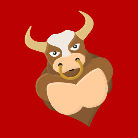 Bull character. Red background. vector format.のイラスト素材