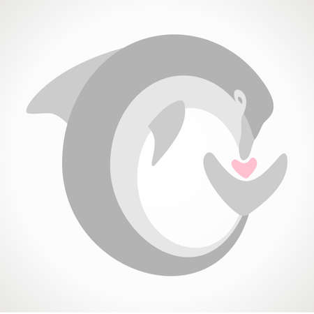 Dolphin and heart. Gray color. Vector formatのイラスト素材
