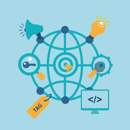 seo set light blue for web site. vector format.のイラスト素材