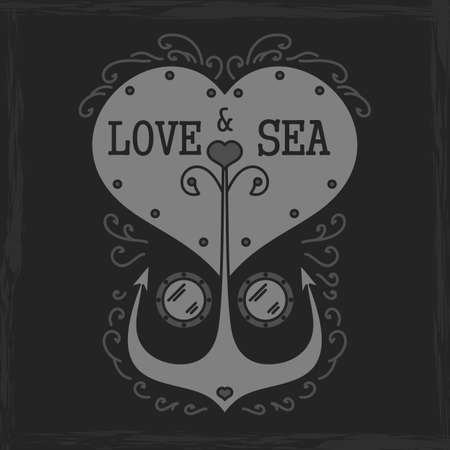 love and sea emblem monochrome. Vector format.のイラスト素材