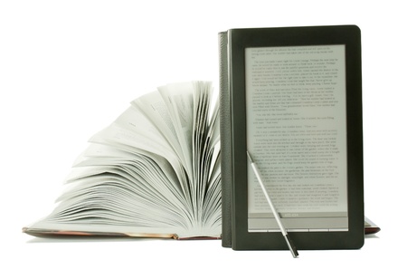 Open book and e-book readerの写真素材