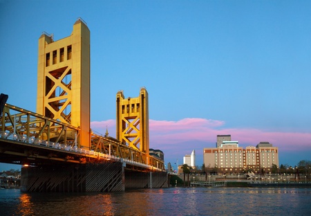 Golden Gates drawbridge in Sacramento in the night timeの写真素材