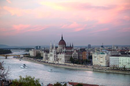 Hungarian Houses of Parliament in Budapest in the eveningのeditorial素材