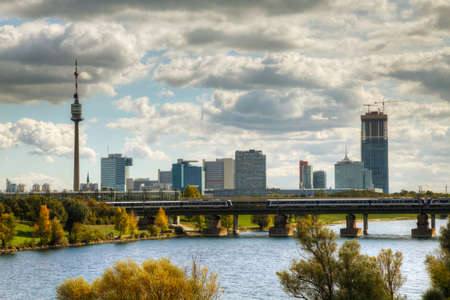 Cityscape of  Vienna downtown as seen from the park