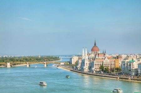 Hungarian Parliament building in Budapest, Hungary on a sunny dayの写真素材
