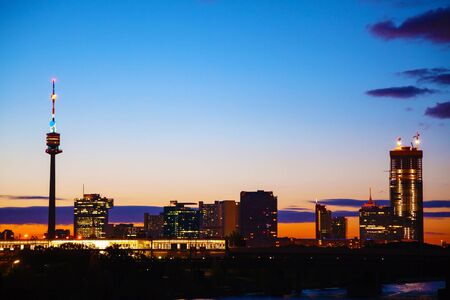 Cityscape of Vienna downtown as seen from the park at sunriseのeditorial素材