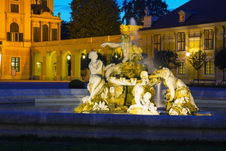 Fountain at the Schonbrunn palace in Vienna in the eveningのeditorial素材