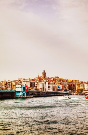 ISTANBUL - APRIL 7: Overview of old city of Istanbul with Galata tower on April 07, 2013. Istanbul is the largest city in Turkey, constituting the country's economic, cultural, and historical heart.のeditorial素材