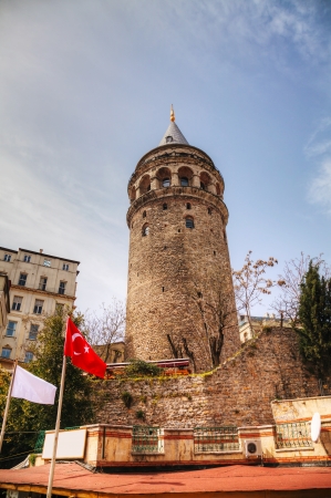 Galata Tower (Christea Turris) in Istanbul, Turkey on a sunny dayのeditorial素材