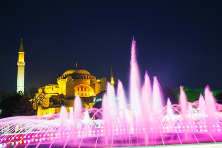 Hagia Sophia in Istanbul, Turkey in the nightの写真素材