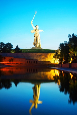 VOLGOGRAD, RUSSIA - July 09: 'The Motherland calls!' monument in Volgograd, Russia on July 09, 2013 in Volgograd, Russia. The monumental memorial was constructed between 1959 and 1967, and is crowned by a huge allegorical statue of the Motherland on the t