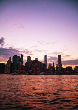 New York City cityscape in the evening at sunsetのeditorial素材