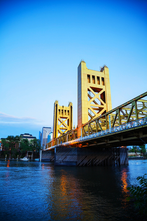 Golden Gates drawbridge in Sacramento at sunsetのeditorial素材