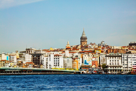 ISTANBUL - APRIL 6: Istanbul cityscape with Galata tower on April 06, 2013 in Istanbul, Turkey. It's a medieval stone tower in the Galata/Karakoy quarter of Istanbul, Turkey, just to the north of the Golden Horn and one of the city's most striking landmarのeditorial素材