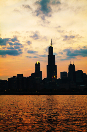 Chicago downtown cityscape at sunsetのeditorial素材