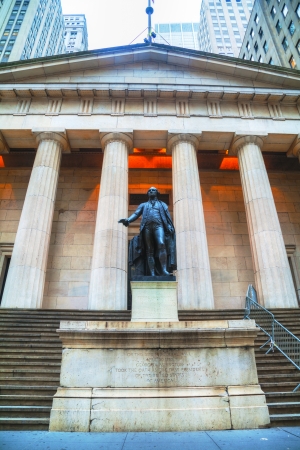 Federal Hall National Memorial at Wall Street in New York in the morningのeditorial素材