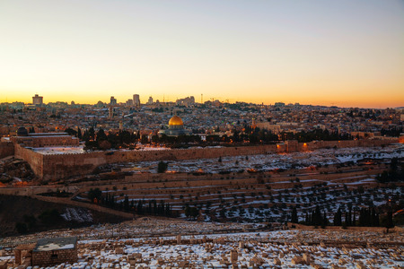 Overview of Old City in Jerusalem, Israel with The Dome of the Rock Mosqueの写真素材
