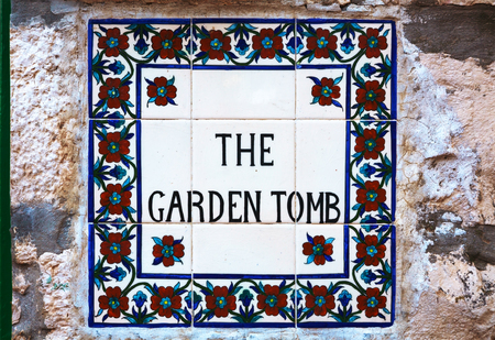 The Garden Tomb sign in Jerusalem, Israelの写真素材