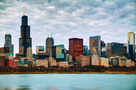 Chicago downtown cityscape in the eveningの写真素材
