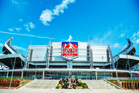 DENVER - April 30, 2014: Sports Authority Field at Mile High in Denver on April 30, 2014 in Denver, Colorado. It's a multi-purpose arena in Denver, Colorado, United States.のeditorial素材