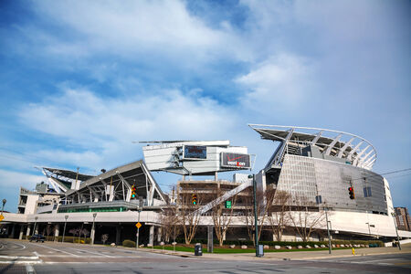 CINCINNATI - APRIL 12: Paul Brown stadium on April 12, 2014 in Cincinnati, Ohio. It is the home venue of the Cincinnati Bengals of the National Football League. It opened on August 19, 2000.のeditorial素材