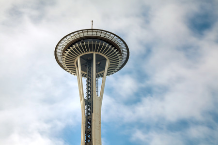SEATTLE - MAY 9: Famous Space Needle on May 9, 2014 in Seattle, WA. It's an observation tower in Seattle, Washington, a landmark of the Pacific Northwest, and a symbol of Seattle.のeditorial素材