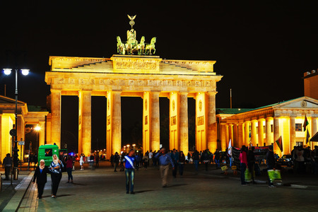 BERLIN - OCTOBER 2: Brandenburg gate on October 2, 2014 in Berlin, Germany. It's an 18th century neoclassical triumphal arch in Berlin, one of the most well-known landmarks of Germany.のeditorial素材