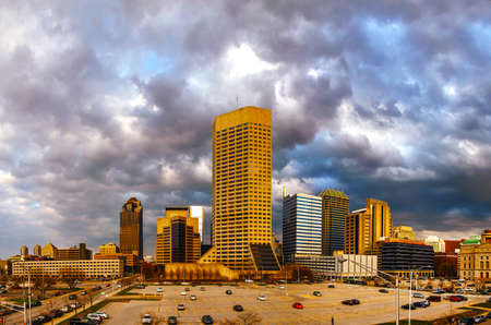 Downtown of Indianapolis on a cloudy dayの写真素材
