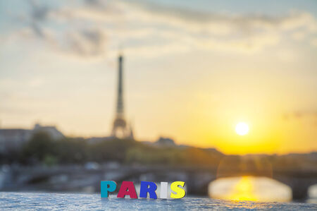 Paris cityscape with the Eiffel tower at sunsetの写真素材