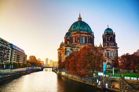 Berliner Dom cathedral in Berlin, Germany at sunriseの写真素材