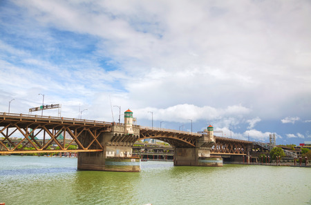 Burnside drawbridge in Portland, Oregon on a cloudy dayの写真素材