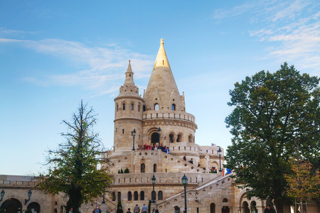 BUDAPEST - OCTOBER 21: Fisherman bastion on October 21, 2014 in Budapest, Hungary. It's a terrace in neo-Gothic and neo-Romanesque style situated on the Buda bank of the Danubeのeditorial素材