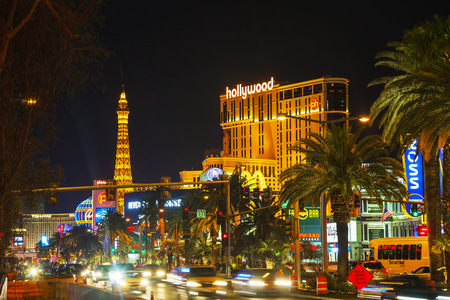 LAS VEGAS - APRIL 18: Las Vegas boulevard in the night on April 18, 2014 in Las Vegas, Nevada. It's the most populous city in the state of Nevada and the county seat of Clark County.のeditorial素材