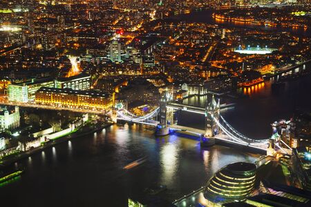 Aerial overview of London city with the Tower bridge at the night timeの写真素材