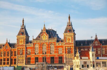 Amsterdam Centraal railway station on a sunny dayのeditorial素材