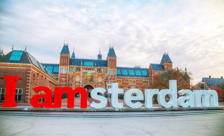 AMSTERDAM - APRIL 16: I Amsterdam slogan on April 16, 2015 in Amsterdam, Netherlands. Located at the back of the Rijksmuseum on Museumplein, the slogan quickly became a city icon.のeditorial素材