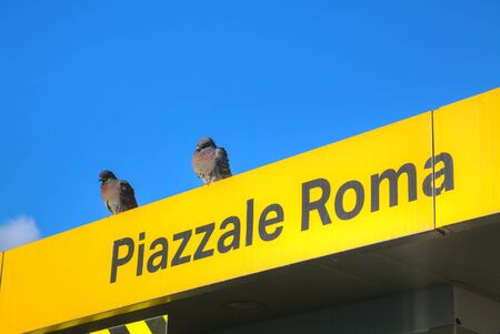 Piazzale Roma water bus stop sign in Venice, Italyの写真素材