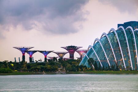 Singapore overview with Gardens by the Bay at the sunset timeのeditorial素材