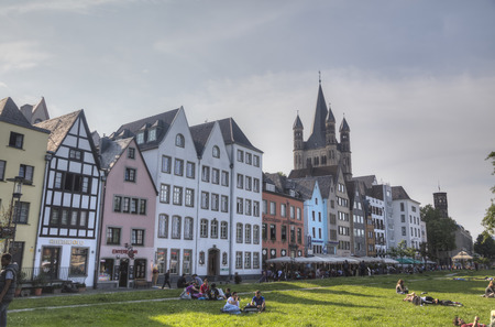 COLOGNE, GERMANY - JUNE 8: People at the old city center on June 8, 2016 in Cologne, Germany.のeditorial素材