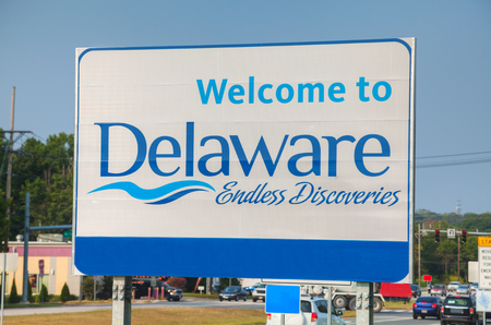 Welcome to Delaware road sign at the state borderの写真素材