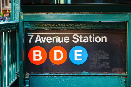 NEW YORK CITY - SEPTEMBER 5: 7th Avenue subway sign on September 5, 2015 in New York City.のeditorial素材