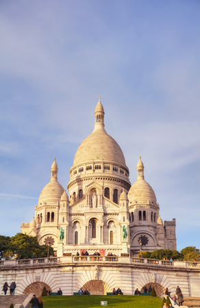 PARIS - NOVEMBER 3: Basilica of the Sacred Heart of Paris (Sacre-Coeur) on November 3, 2016 in Paris, France. A popular landmark, the basilica is located at the summit of the butte Montmartre, the highest point in the city.の写真素材