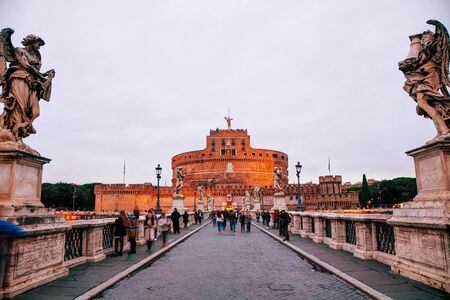 ROME - NOVEMBER 07: The Mausoleum of Hadrian (Castel and Ponte Sant'Angelo) with people on November...