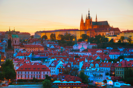 Aerial overview of Prague with St Vitus Cathedralの写真素材