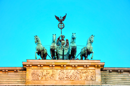 Quadriga on top of the Brandenburger tor in Berlin, Germanyの写真素材
