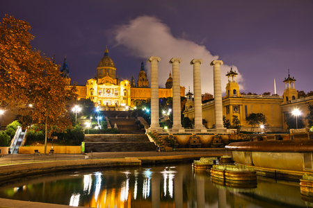 Montjuic hill in Barcelona, Spain at nightのeditorial素材