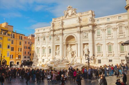 ROME - DECEMBER 12: The world famous Trevi Fountain crowded with tourists on December 12, 2019 in Rome, Italy.のeditorial素材