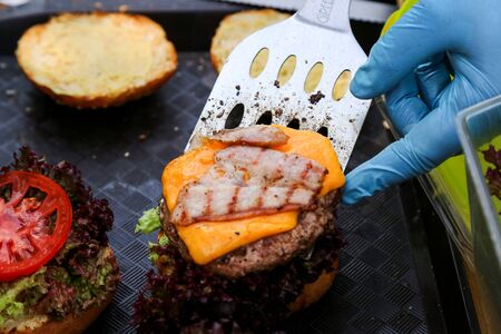 Cooking homemade burger with meat and cheeseのeditorial素材